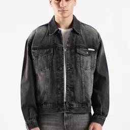 Calvin Klein Jeans Men Spread Collar Washed Solid Denim Jacket-picture-21