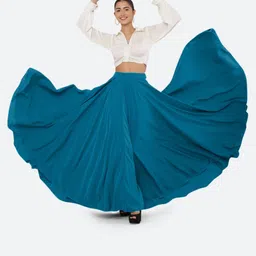 jyeshta Women Solid Flared Dark Green Skirt image 3