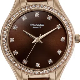 sonata Poze Rose Gold and Brown Strap with Coffee Dial Analog Watch - For Women SP80054KD02W|SP80054KD02W|SP80054KD02W image 2