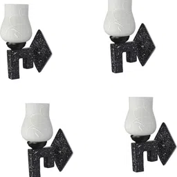 SOMIL Pack Of 4 White & Black Printed Wood Traditional Wall Lamp-picture-32