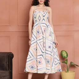 Aawari Women Floral Printed Square Neck Smocked Fit & Flare Midi Dress-picture-22