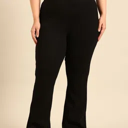 The Pink Moon Women Black Rib Regular Trousers-image-72
