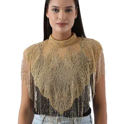 JEDCO Embroidered Self Design Round Neck Short Sleeves Waterfall Shrug-picture-16