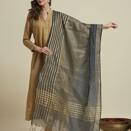 Dupatta Bazaar Striped Zari Chanderi Silk Dupatta-picture-42
