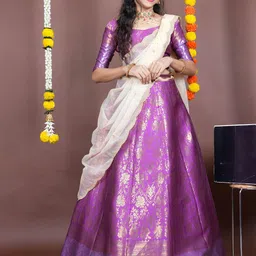 Fabcartz Woven Design Semi-Stitched Silk Lehenga & Unstitched Blouse With Dupatta-image-22