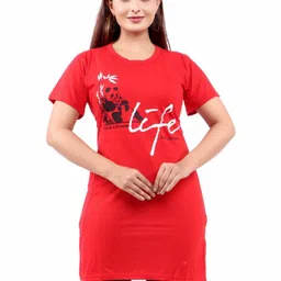 WOOL 4U Women Graphic Printed Longline Cotton T-shirt-image-43