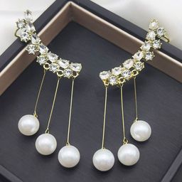 VAGHBHATT Korean Gold-Plated Artificial Stones Studded & Pearls Beaded Tasselled Ear Cuff-picture-34
