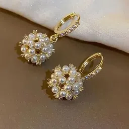 PolluxCraft Korean Gold-Plated Pearls Studded Contemporary Hoop Earrings-picture-29