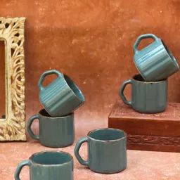 WEAVING HOMES Set of 6 Teal & Brown Printed Ceramic Glossy Mugs Set of Cups and Mugs image 2