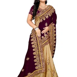 A.G.M.G FASHION Ethnic Motifs Embroidered Silk Blend Half and Half Saree-image-32