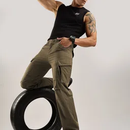 NEVER NEUD Men Relaxed Fit Heavy Air Cargos Trousers image 2