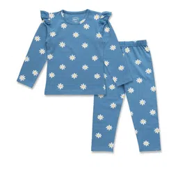 baby's pride Girls Blue Daisy Print Cotton Nightsuit Set-picture-31