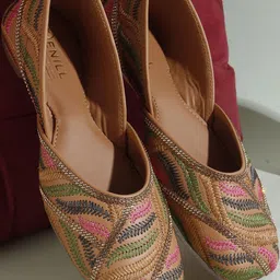 Denill Women Synthetic Leather Embroidered Mojaris-image-17