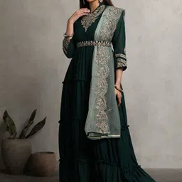 Miss Ethnik Embroidered Maxi Ethnic Dress With Dupatta-picture-10