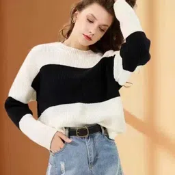 krushna Women Solid Round Neck Polycotton White, Black T-Shirt-picture-42