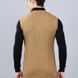 cantabil Men Self Design V Neck Brown Sweater image 2