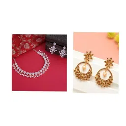 Women Click Stone-Studded & Set Of 2 Earrings Copper Jewellery Set-picture-24