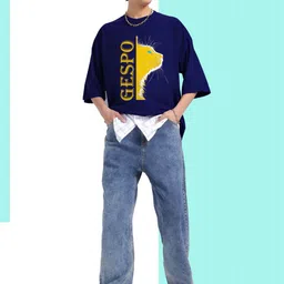 AUSK Graphic Printed Round Neck Drop-Shoulder Sleeves Pure Cotton Oversized T-shirt image 5