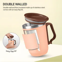 Milton Cool Touch Coastal 350 Peach Non Insulated SS Mug with Handle & Lid-300 ml image 5