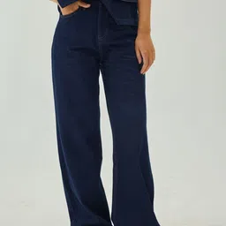 Shop Staple Women Blue Denim High Waist Wide-Leg Pants-picture-49