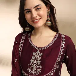 all about you Women Ethnic Motifs Embroidered Panelled Thread Work Kurta with Trousers & With Dupatta image 3