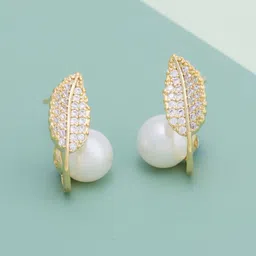 Kushal's Fashion Jewellery Gold-Plated Classic Zircon Studded & Pearl Beaded Studs-image-47