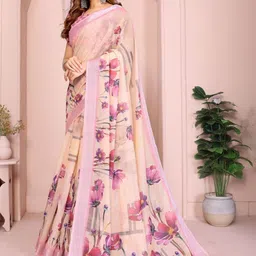 RITABEN HARESHBHAI BHALIYA Floral Pure Linen Saree image 2