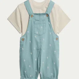 Marks & Spencer Infant Boys Rich Palm Printed Cotton Dungarees With -Shirt-picture-30
