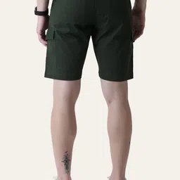 PERCH Men Twill Cotton Bottle Green Solid Shorts image 5