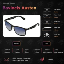 BAVINCIS Unisex Square Sunglasses with UV Protected Lens image 4