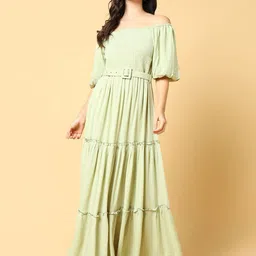 SHOWOFF Women Off-Shoulder Puff Sleeve Georgette Fit & Flare Maxi Dress image 2