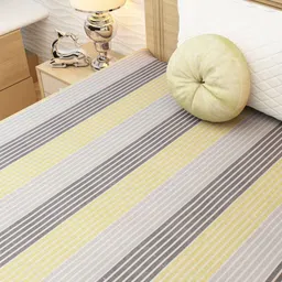 Athom Living Grey & Yellow Striped 180 TC Single Bedsheet with Pillow Covers image 2