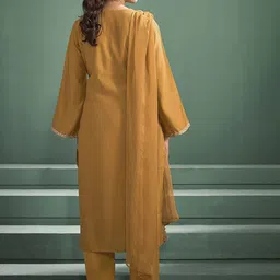 Anouk Floral Embroidered Regular Chanderi Silk Straight Kurta with Trousers & Dupatta image 3