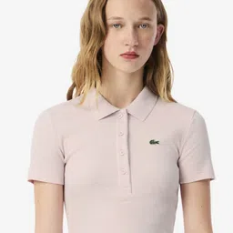 Lacoste Women Self Design Polo Collar Pure Cotton T-shirt-image-28