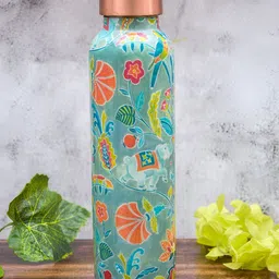 Myntra Elegant Homes Green Single Copper Printed Water Bottle image 4