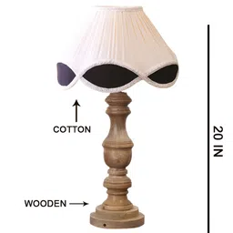 Devansh White & Black Textured Wooden Frustum Shaped Table Lamp image 4