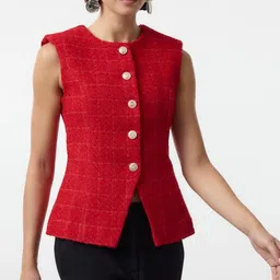 Trendyol Round Neck Tweed Waistcoat-picture-5