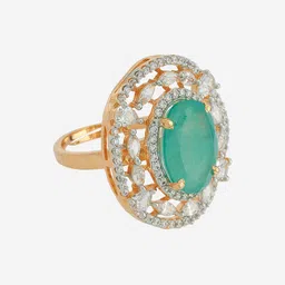 Kushal's Fashion Jewellery Mint Gold-Plated Cubic Zirconia Studded Adjustable Finger Ring image 4