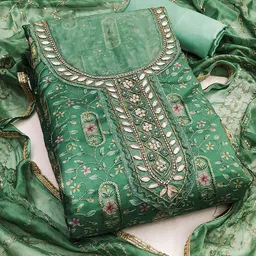 MANVAA Embellished Organza Unstitched Dress Material image 2