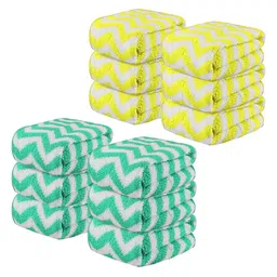 Kuber Industries 12-Pcs Yellow & Green Printed Pure Cotton 250 GSM Face Towels image 1
