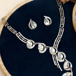 Atasi International Women Sliver-Plated American Diamond-Studded Jewellery Set image 1