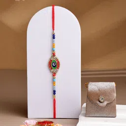 ADIVA Cubic Zirconia Studded & Beaded Rakhi With Bag & Pooja Thali Roli Chawal Gift Set-picture-16
