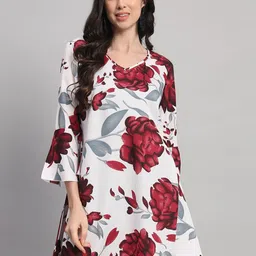 Curvydrobe Floral Printed Bell Sleeve Crepe A-Line Mini Dress-picture-41