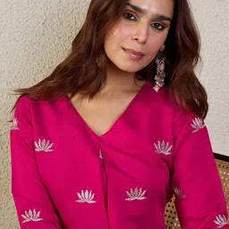 Indo Era Embroidered V-Neck Top With Trousers Co-Ords image 2