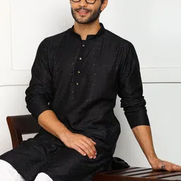 SWAGGINDIA Men Ethnic Motifs Embroidered Thread Work Floral Kurta image 3