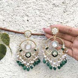 Anouk Gold Plated Artificial Stones Studded And Beaded Contemporary Drop Earrings-picture-19