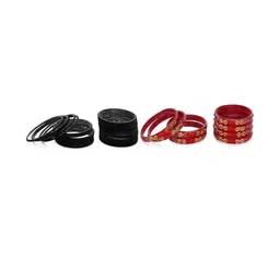 Somil Classic Combo Glass Bangles | Simple Chudi Set For Women & Girls | Daily Use & Special Occasions, Combo Of 2 Set, Black, Red-picture-31