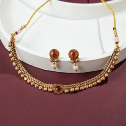 Niscka 24K Gold-Plated Stone Studded & Beaded Antique Necklace & Earrings-picture-21