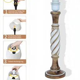 Homesake Grey Wood Cylindrical Shaped Table Lamp with Bulb image 5