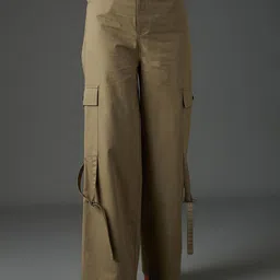 SASSAFRAS Women Straight Fit High-Rise Coated Cargos Trousers-picture-33